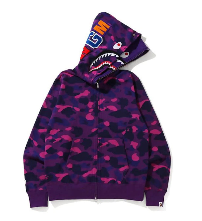 Bape Color Camo Shark Wide Full Zip Double Hoodie Purple