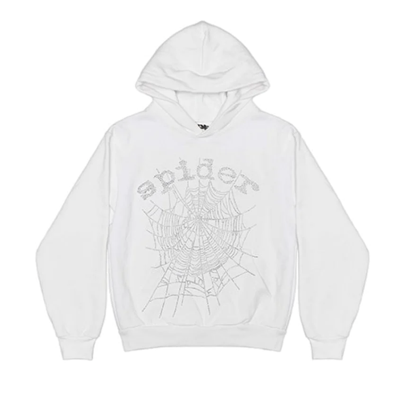 Sp5der OG Rhinestone Logo Hoodie White